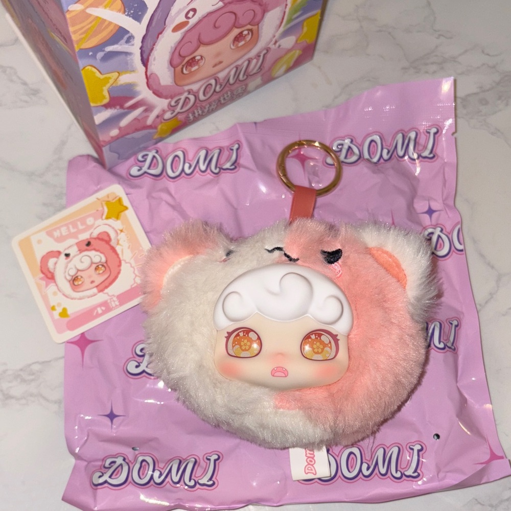 Domi CONFIRMED Bear Pink and White Plush Zipper Pouch Pendant